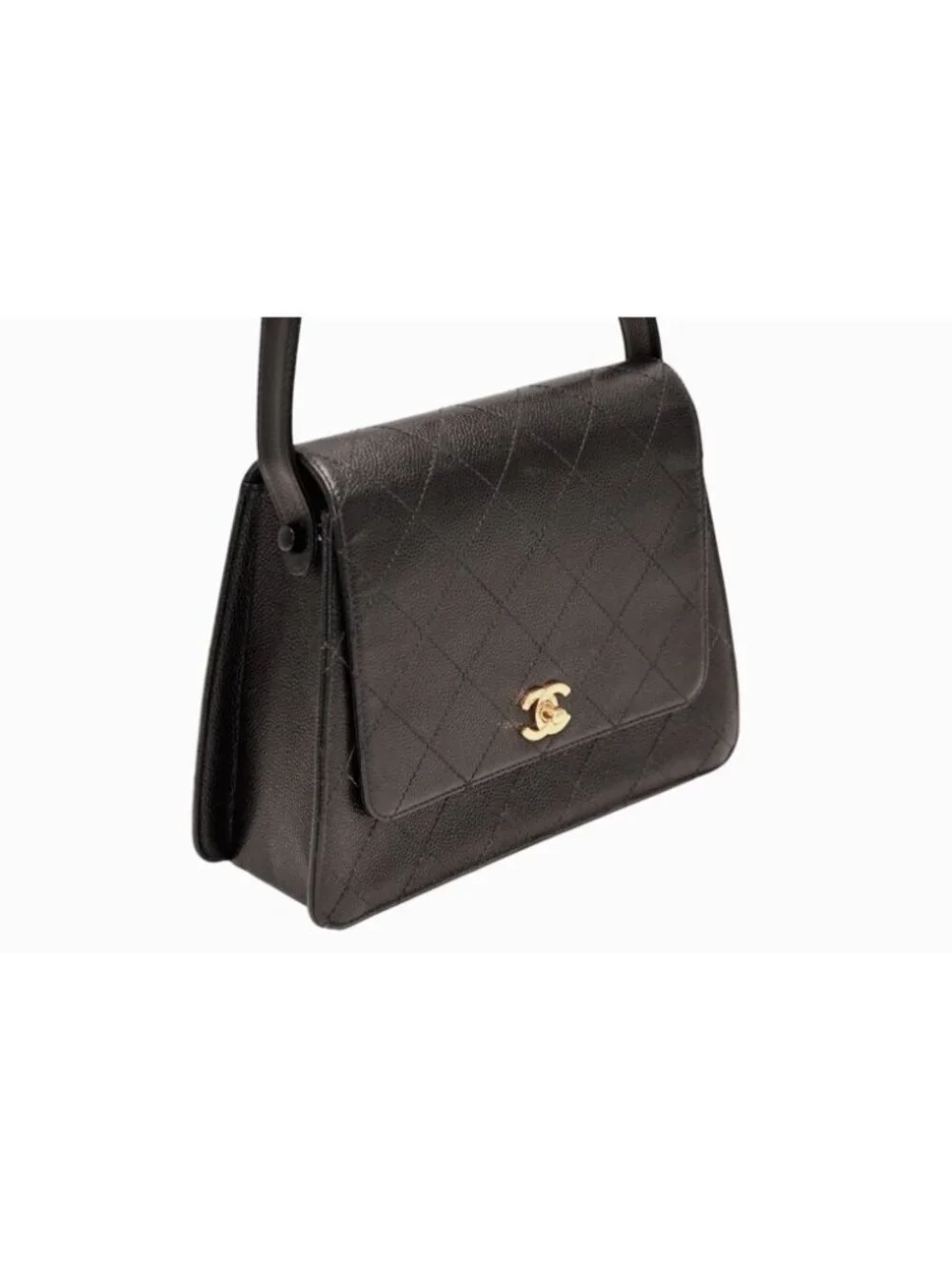 Chanel Wild Stitch Handbag Top Handle Lambskin Black Gold